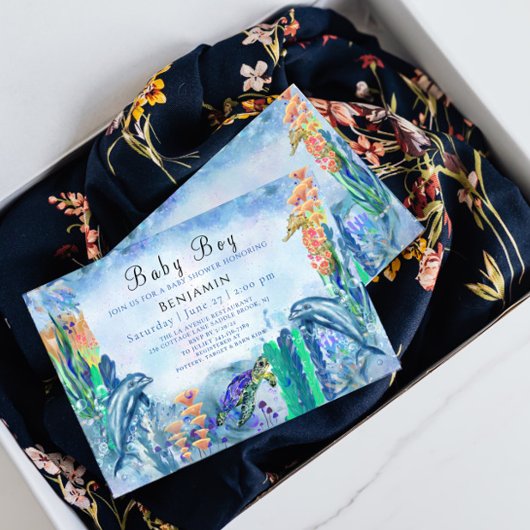 オーシャンシーアニマル男の赤ちゃんシャワー招待状 招待状