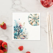 オーシャンスプラッシュシーコーラル水彩ウェディング スタンダードカクテルナプキン (インサイチュ)