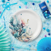 オーシャンスプラッシュシーコーラル水彩ウェディング ペーパープレート (パーティー)