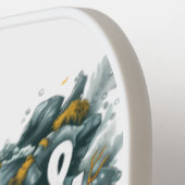 オーシャンズの日 – 海と気候文字とサンゴ ピックルボールラケット (左詳細)