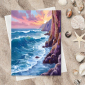 オーシャンズブレス | 岩だらけの海の夕焼け 水彩カード