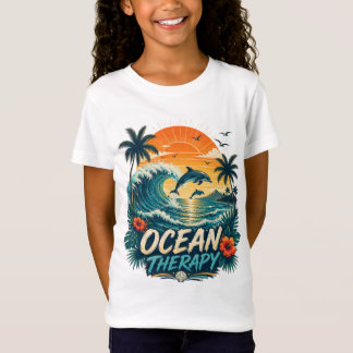オーシャンセラピー | レトロトロピカルビーチとイルカ Tシャツ