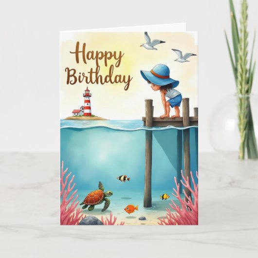 オーシャンビューの誕生日アートカード カード (正面)