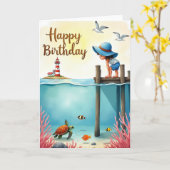 オーシャンビューの誕生日アートカード カード (黄色い花)
