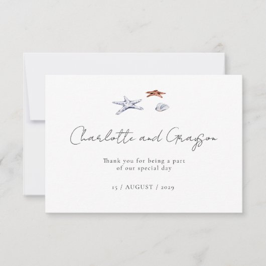 オーシャンビーチ ウォーターカラー コーストウェディング サンキュー サンキューカード (正面)