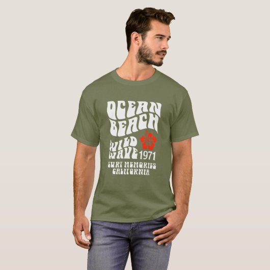 オーシャンビーチ・ワイルドウェーブ1971Tシャツ - レトロサーフスタイル Tシャツ (正面フル)