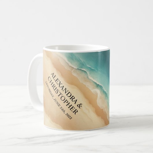 オーシャンビーチ 海 水彩 夏の結婚式 コーヒーマグカップ (正面左)