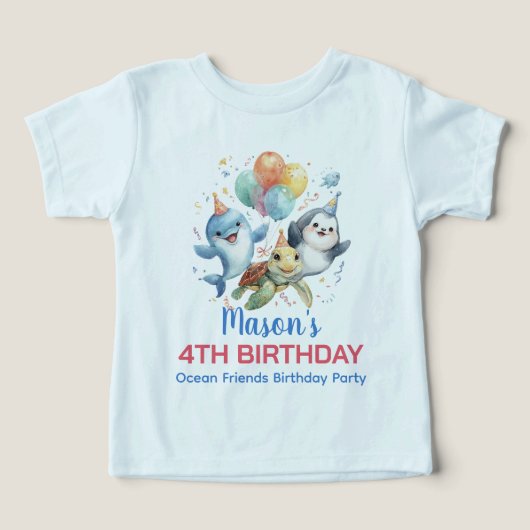 オーシャンフレンズの誕生日キッズTシャツ (デザイン正面)