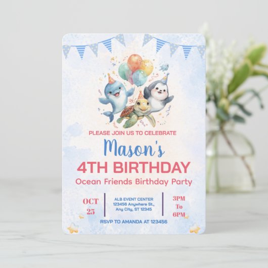 オーシャンフレンズの誕生日招待状 招待状 (スタンド正面)
