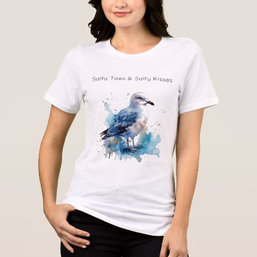 オーシャンブリーズ: 水彩カモメ トライブレンドTシャツ (正面)