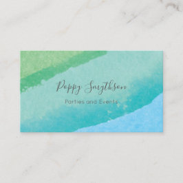 オーシャンブルーおよび緑のモダンの水彩画 名刺