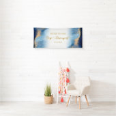 オーシャンブルーとゴールドの水彩画 ブライダルシャワー 横断幕 (インサイチュ)