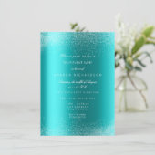 オーシャンブルーのグリッター砂のウェディング・誕生日 招待状 (スタンド正面)