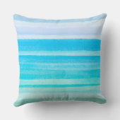 オーシャンブルーのティール(緑がかった色)の水彩画のグラデーションなストライプ クッション (裏面)