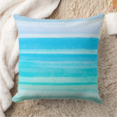 オーシャンブルーのティール(緑がかった色)の水彩画のグラデーションなストライプ クッション (ブランケット)
