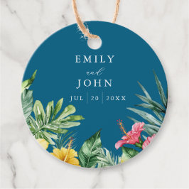 オーシャンブルーのトロピカルフラワー ウェディング サンクス フェイバータグ