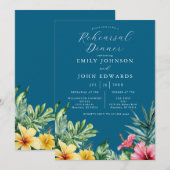 オーシャンブルーのトロピカルフラワー リハーサルディナー 招待状 (正面/裏面)