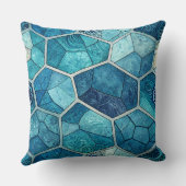 オーシャンブルーのモザイクパターン - 不規則な多角形 クッション (裏面)