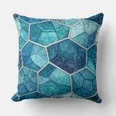 オーシャンブルーのモザイクパターン - 不規則な多角形 クッション (正面)
