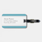 オーシャンブルーのモノグラムのな日除けのストライプ ラゲッジタグ (裏面横)