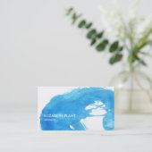 オーシャンブルーの水彩画の(ばちゃばちゃ)跳ねる 名刺 (スタンド正面)
