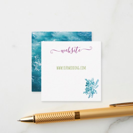 オーシャンブルーの花柄結婚式招待状カード エンクロージャーカード (正面/裏面インサイチュ)