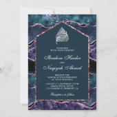 オーシャンブルーパープルアゲート大理石アーチムスリムウェディング 招待状 (正面)