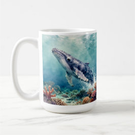 オーシャンブルーホエールと海岸の詩 コーヒーマグカップ