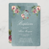 オーシャンブルーマルサラ フラワール エレガント 洗礼 招待状 (正面/裏面)