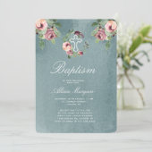 オーシャンブルーマルサラ フラワール エレガント 洗礼 招待状 (スタンド正面)