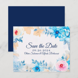 オーシャンブルー水彩フラワー Save the Date