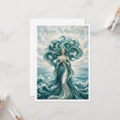 "オーシャンマザー — 海の女神 波のアート、母の日 カード (正面/裏面インサイチュ)