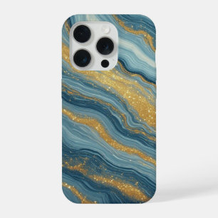 オーシャンロイヤルマーブルグロウ ✨ ブルーゴールドアブストラクト iPhone 15 PROケース
