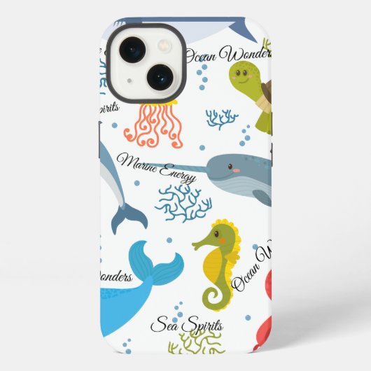 オーシャンワンダーズ 海の生物 海の生き物 パターン iPhoneケース (裏面)