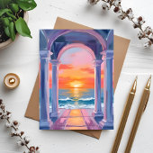 オーシャン アーチウェイ サンセット 水彩 海岸 絵画 ポストカード