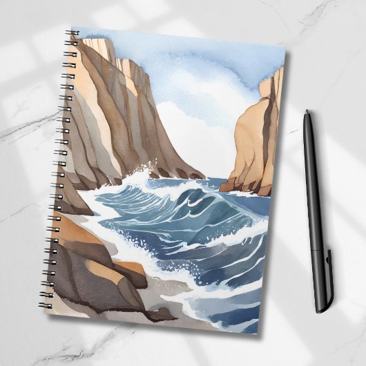 オーシャン ウェーブ クラッシング | 海岸のビーチの水彩画 ノートブック
