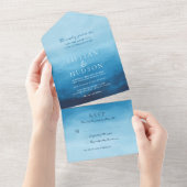 オーシャン ウォーターカラー コースト ビーチ ウェディング オールインワン招待状 (貼ってはがせる)