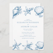 オーシャン シェル | ブルー ウェディング 招待状 (正面/裏面)