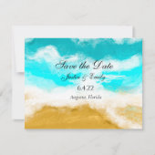 オーシャン シーサイド ターコイズ ウェーブス セーブ ザ デート 招待状 (正面)