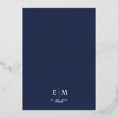 オーシ航海のアクラシックネイビー結婚ブルー金ゴールド 箔招待状 (裏面)