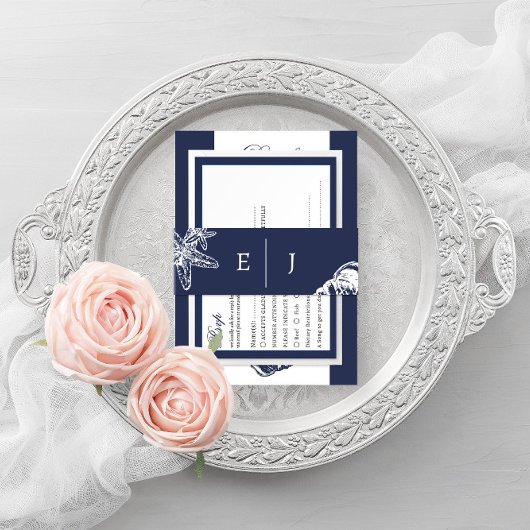 オーシ航海のアンクラシックダークネイビー結婚ブルー 招待状ベリーバンド