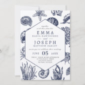オーシ航海のアンクラシックダークネイビー結婚ブルー 招待状 (正面)