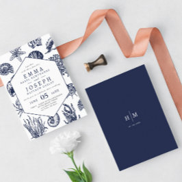 オーシ航海のアンクラシックダークネイビー結婚ブルー 招待状
