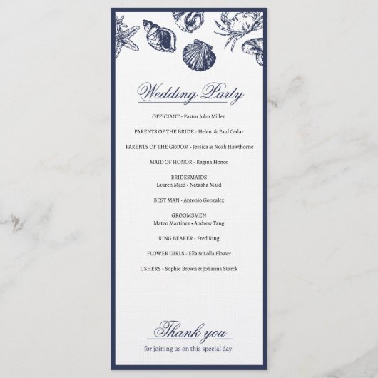 オーシ航海のアンクラシックネイビーブルー結婚式 プログラム (裏面)