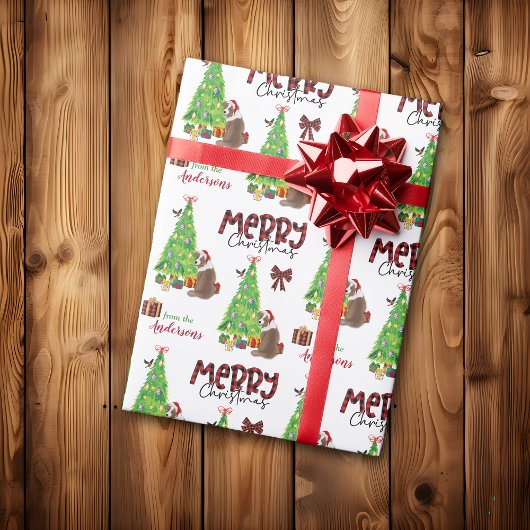 オージーの赤い犬、鳥、クリスマスツリー ラッピングペーパー