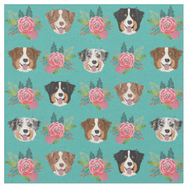 オースジー犬とピンクの花模様 ファブリック