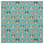 オースジー犬とピンクの花模様 ファブリック (見本)