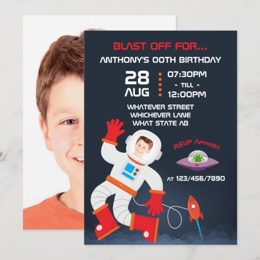 オースタースペース 誕生日パーティー 写真追加可能 招待状 (正面/裏面)