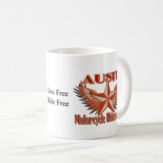オースティンのオートバイのライダーのグループのマグ コーヒーマグカップ (正面右)