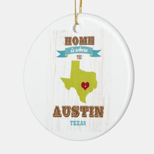 オースティンのテキサス州の地図-ハートがあるところでがあります家 セラミックオーナメント (左)